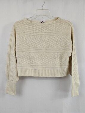 Heart & Heels Cream Beige Textured Cropped Sweater, Sz M